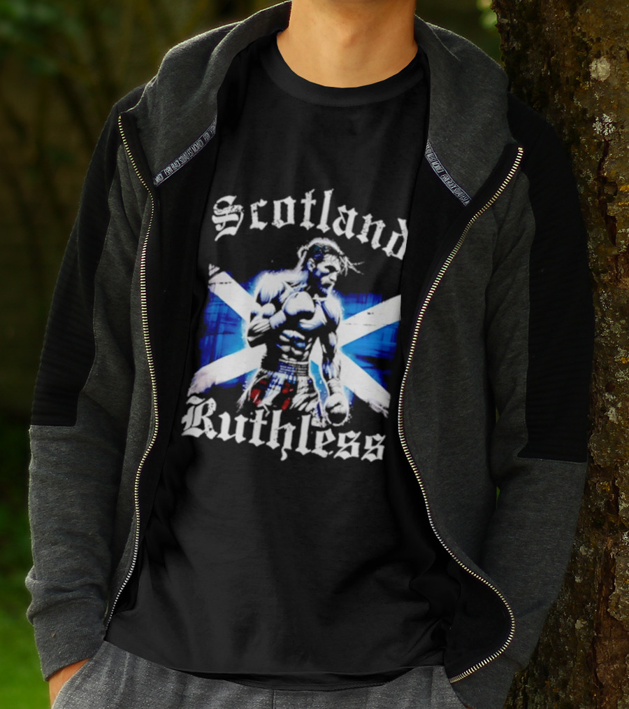 Scotland Ruthless Fighter With Scottish Cross Flag T-Shirt