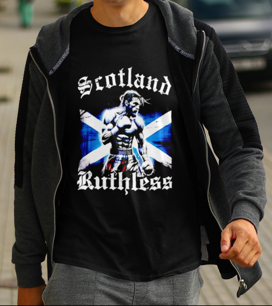 Scotland Ruthless Fighter With Scottish Cross Flag T-Shirt