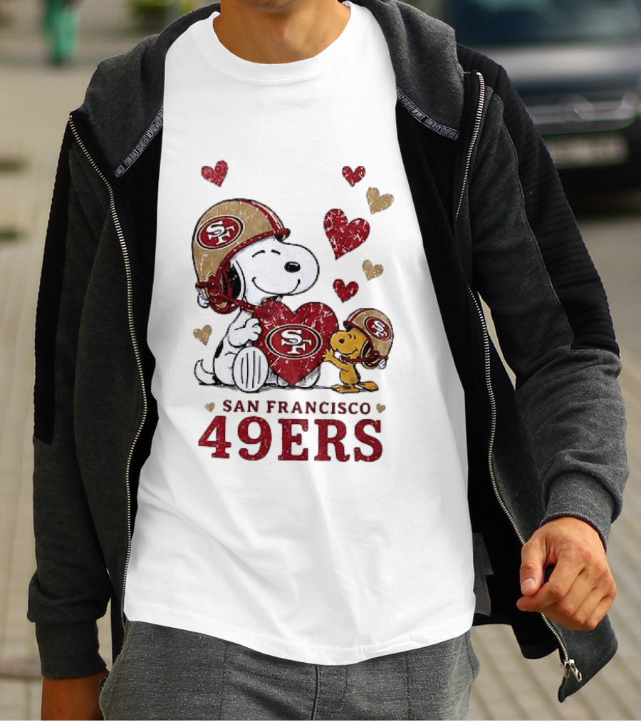 San Francisco 49ers Peanuts Snoopy Love Hearts T-Shirt