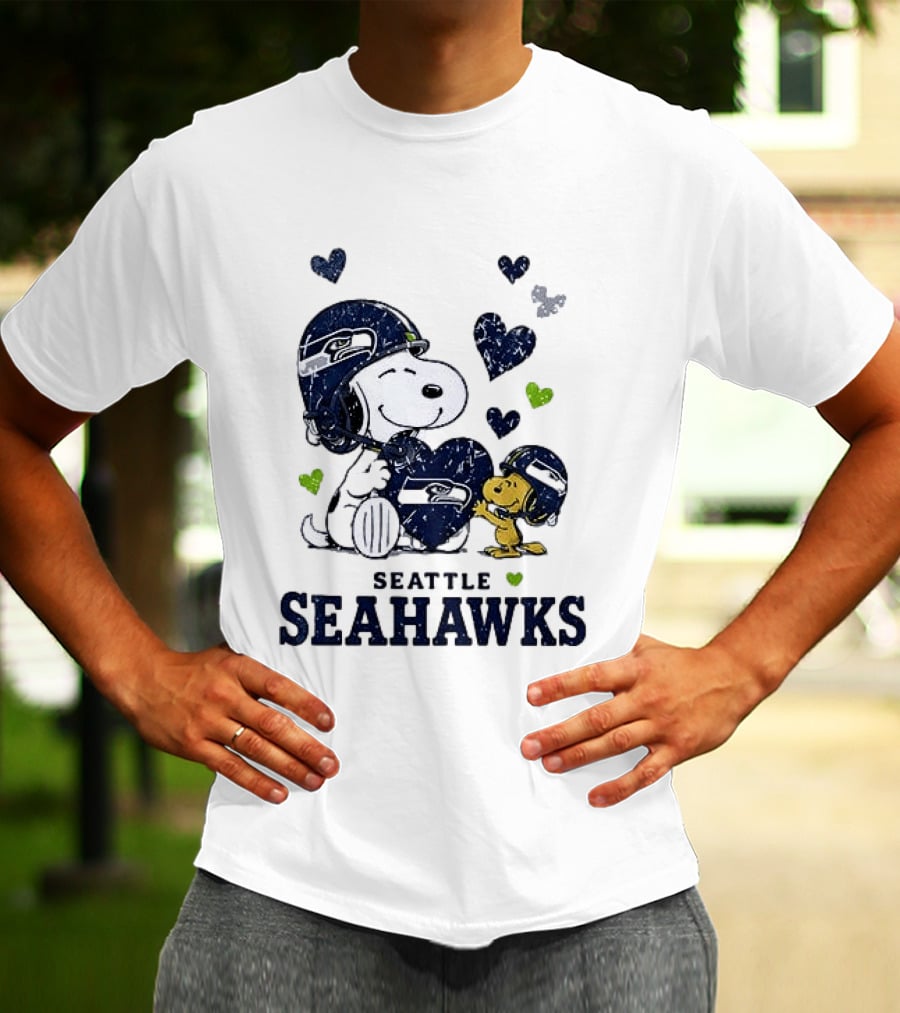 Seattle Seahawks Snoopy Peanuts Love Laughter Hearts T-Shirt