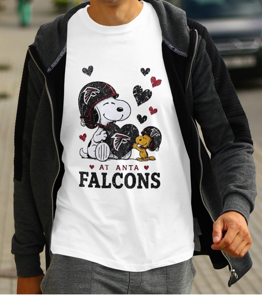 Atlanta Falcons Peanuts Snoopy Woodstock Love Laughter Hearts T-Shirt