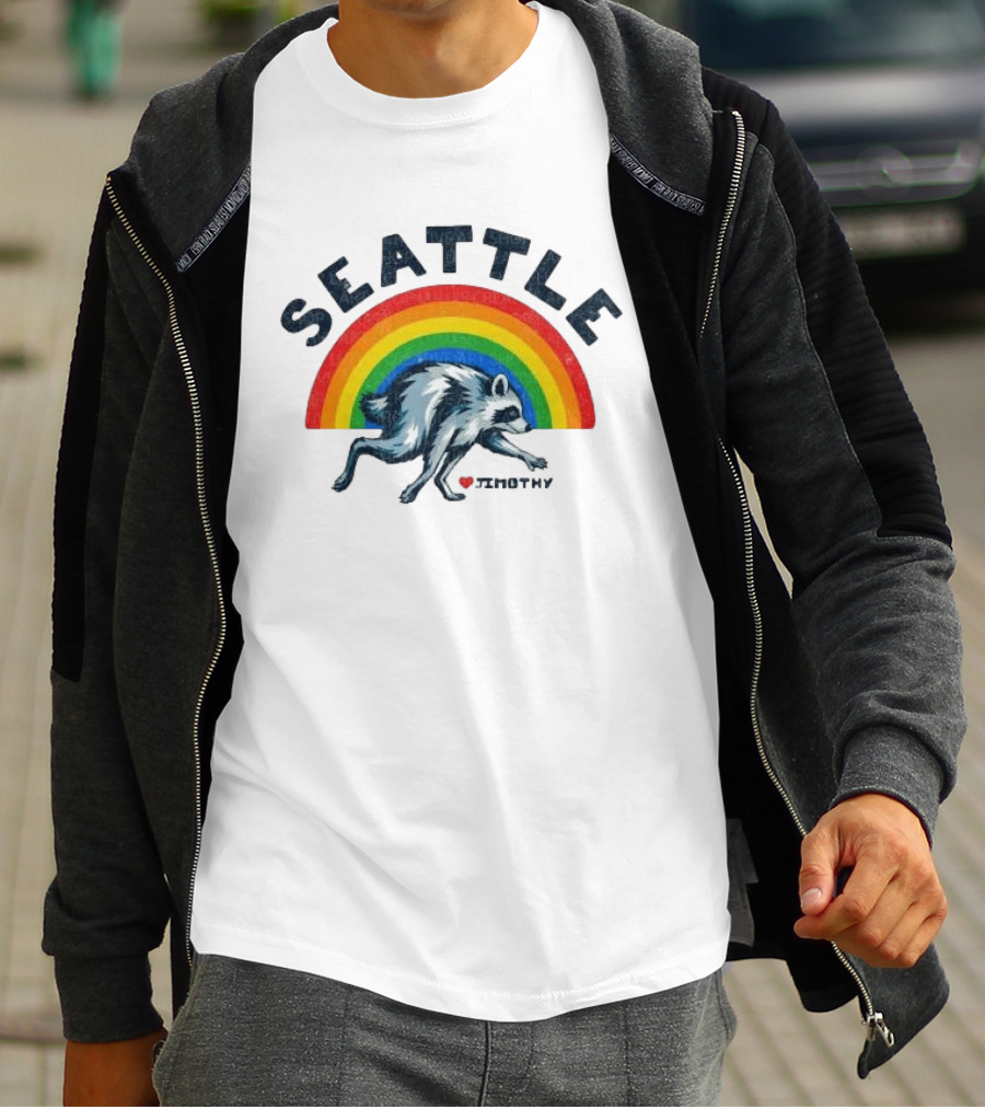 Seattle Jimothy Rainbow Pride 2026 Raccoon Heart T-Shirt