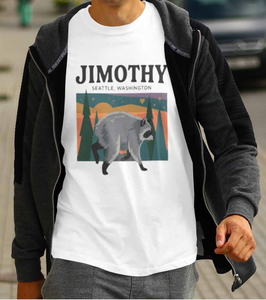 Jimothy Raccoon Seattle Washington Pacific Northwest Forest Scene T-Shirt