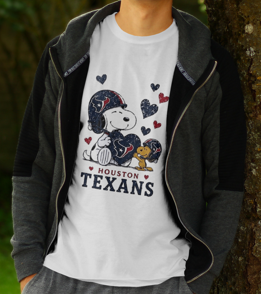Houston Texans Peanuts Snoopy Woodstock Love Hearts T-Shirt