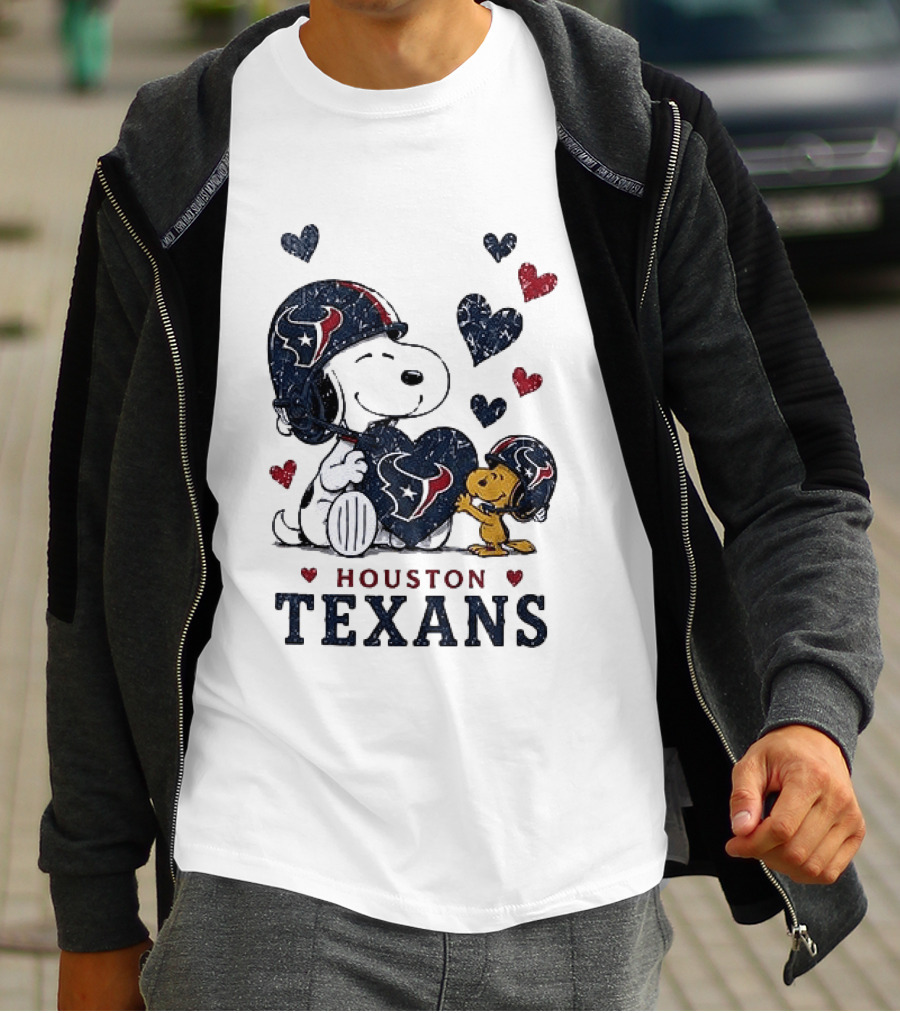 Houston Texans Peanuts Snoopy Woodstock Love Hearts T-Shirt