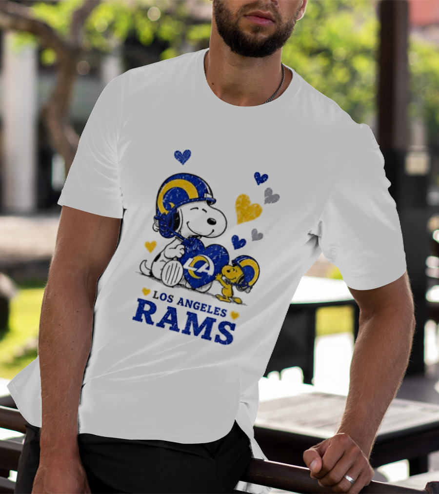 Los Angeles Rams Peanuts Snoopy Love Laughter Hearts T-Shirt