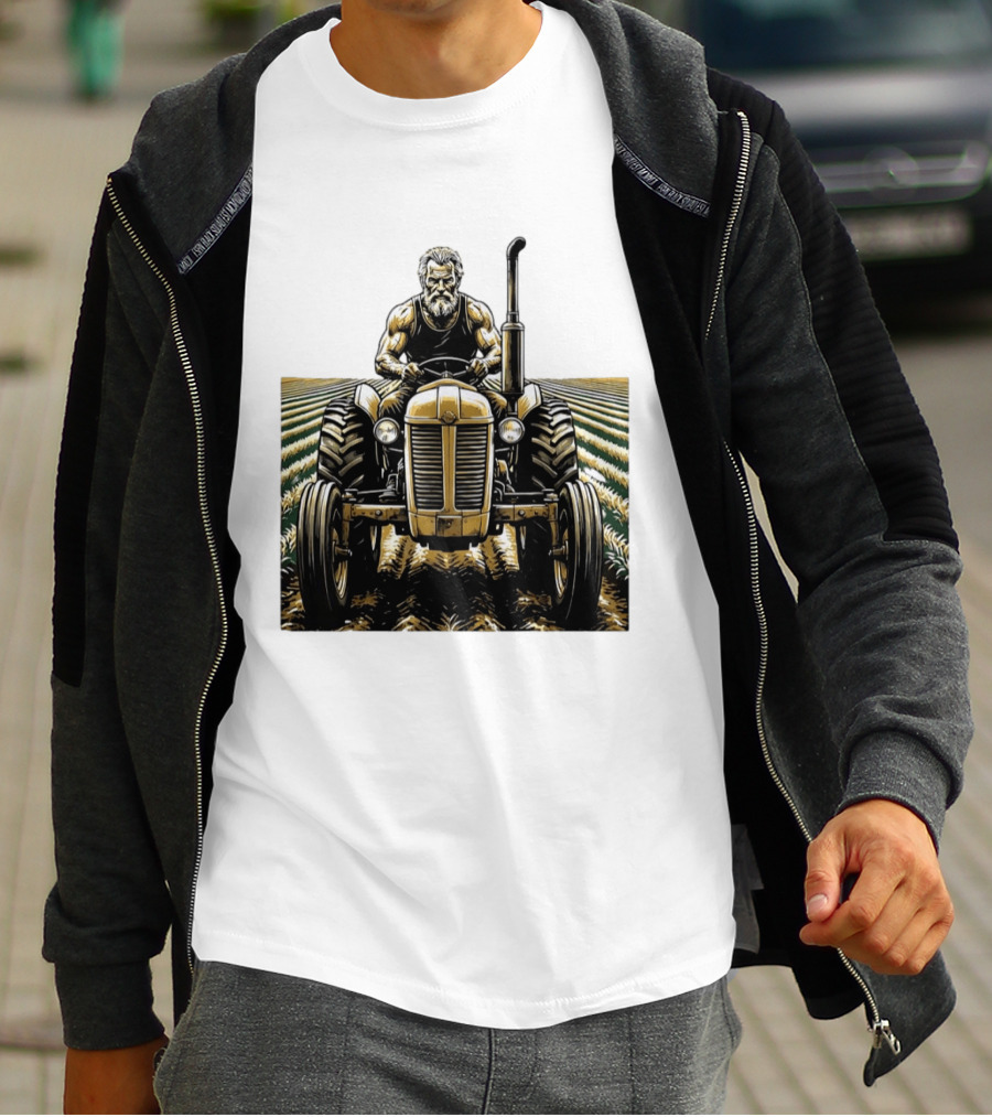 Muscular Farmer Tractor Field T-Shirt