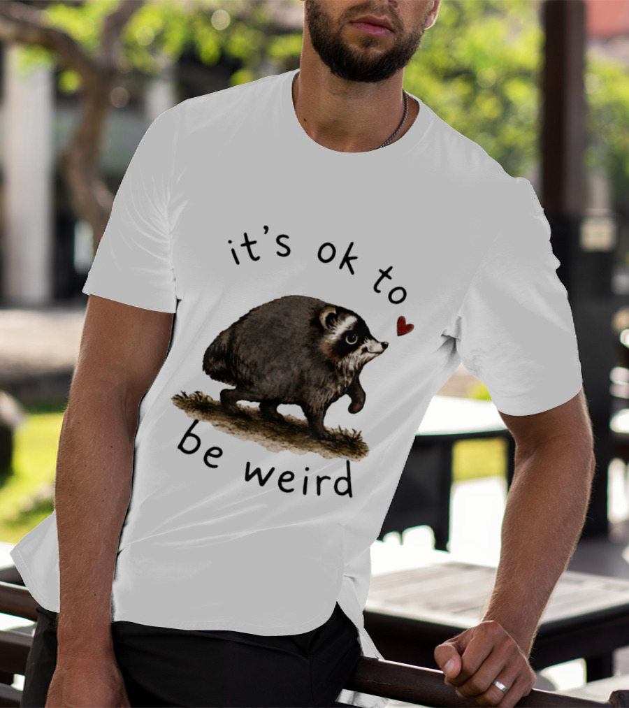 Raccoon It's Ok To Be Weird Cute Heart T-Shirt