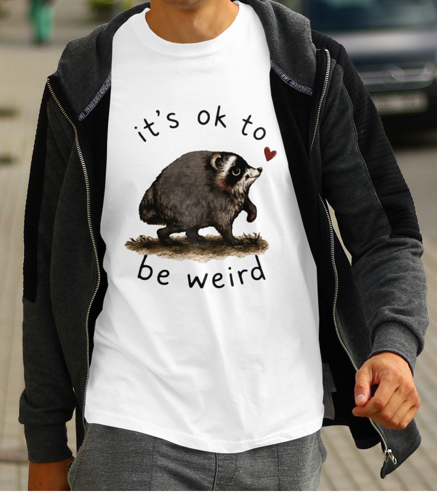 Raccoon It's Ok To Be Weird Cute Heart T-Shirt