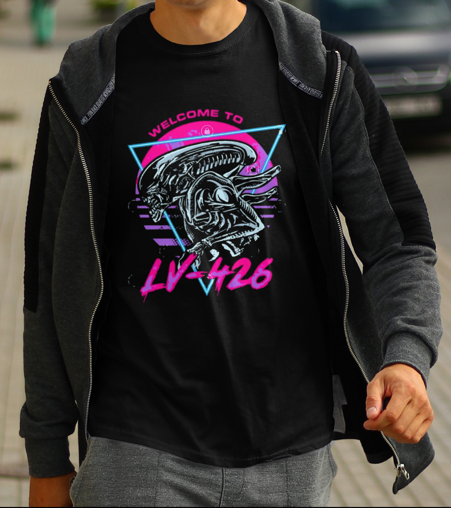 Welcome To LV 426 Alien Xenomorph Retro Neon Triangle T-Shirt