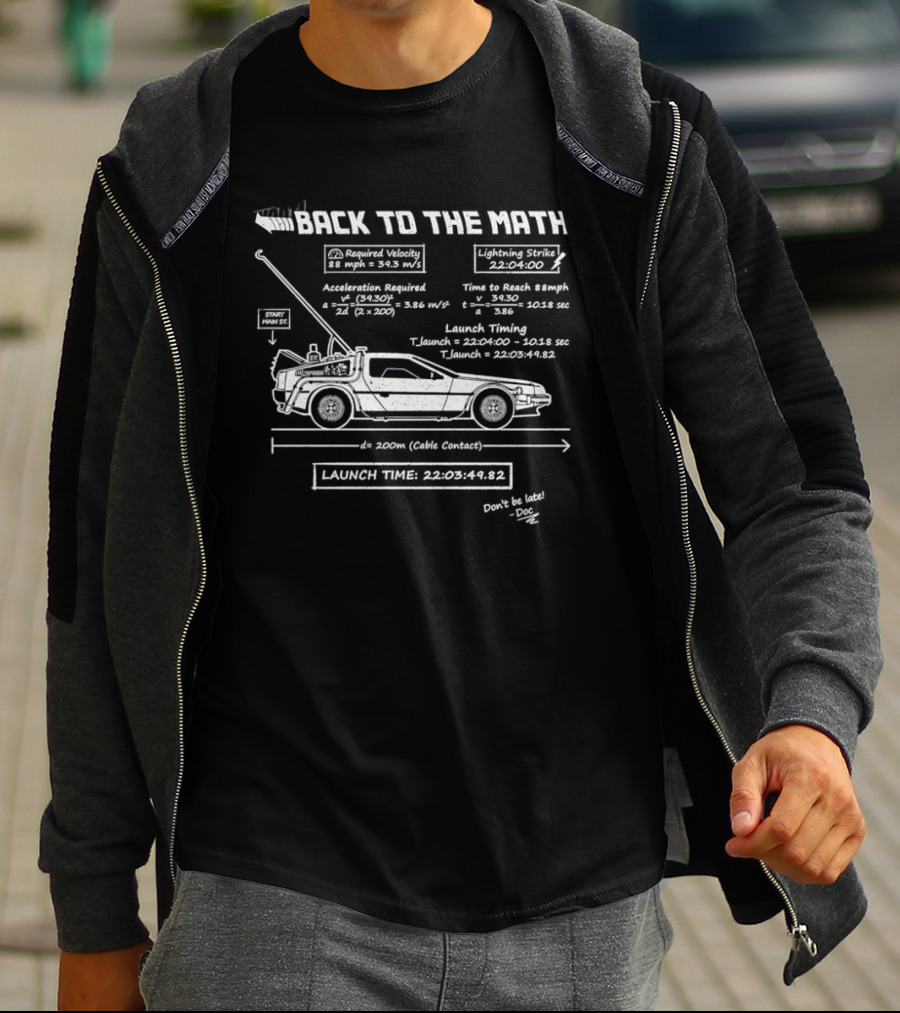 Back To The Math DeLorean Time Machine Flux Capacitor Equations Blueprint T-Shirt