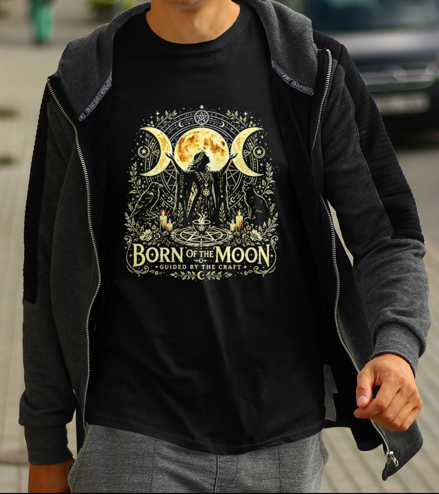 Born Of The Moon Guided By The Craft Witchcraft Lunar Magic Triple Moon Symbols Candles And Mystic T-Shirt