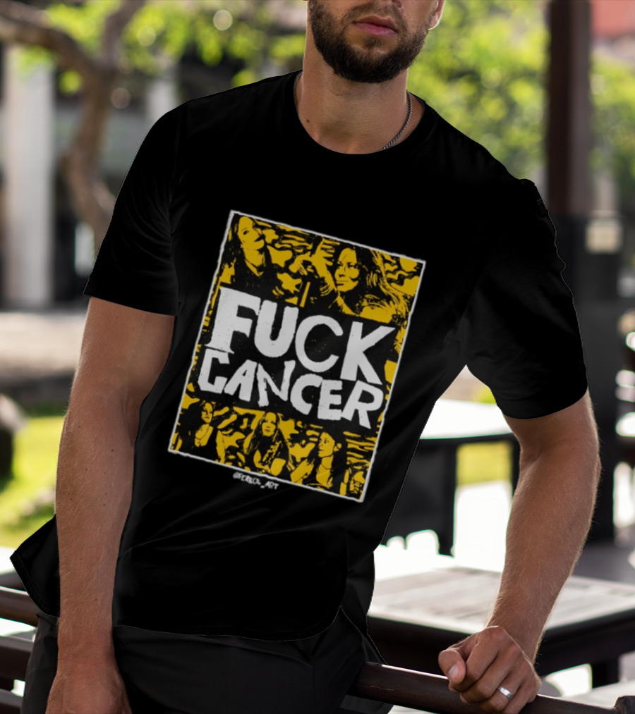 Fuck Cancer Support Bold Graphic With Yellow And Black T-Shirt