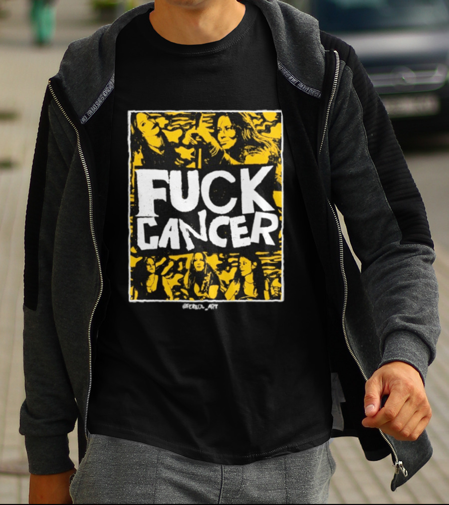 Fuck Cancer Support Bold Graphic With Yellow And Black T-Shirt
