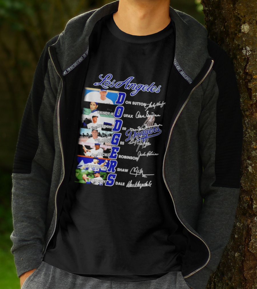 Los Angeles Dodgers Don Sutton Sandy Koufax Duke Snider Gil Hodges Jackie Robinson Clayton Kershaw Don Drysdale Signatures T-Shirt