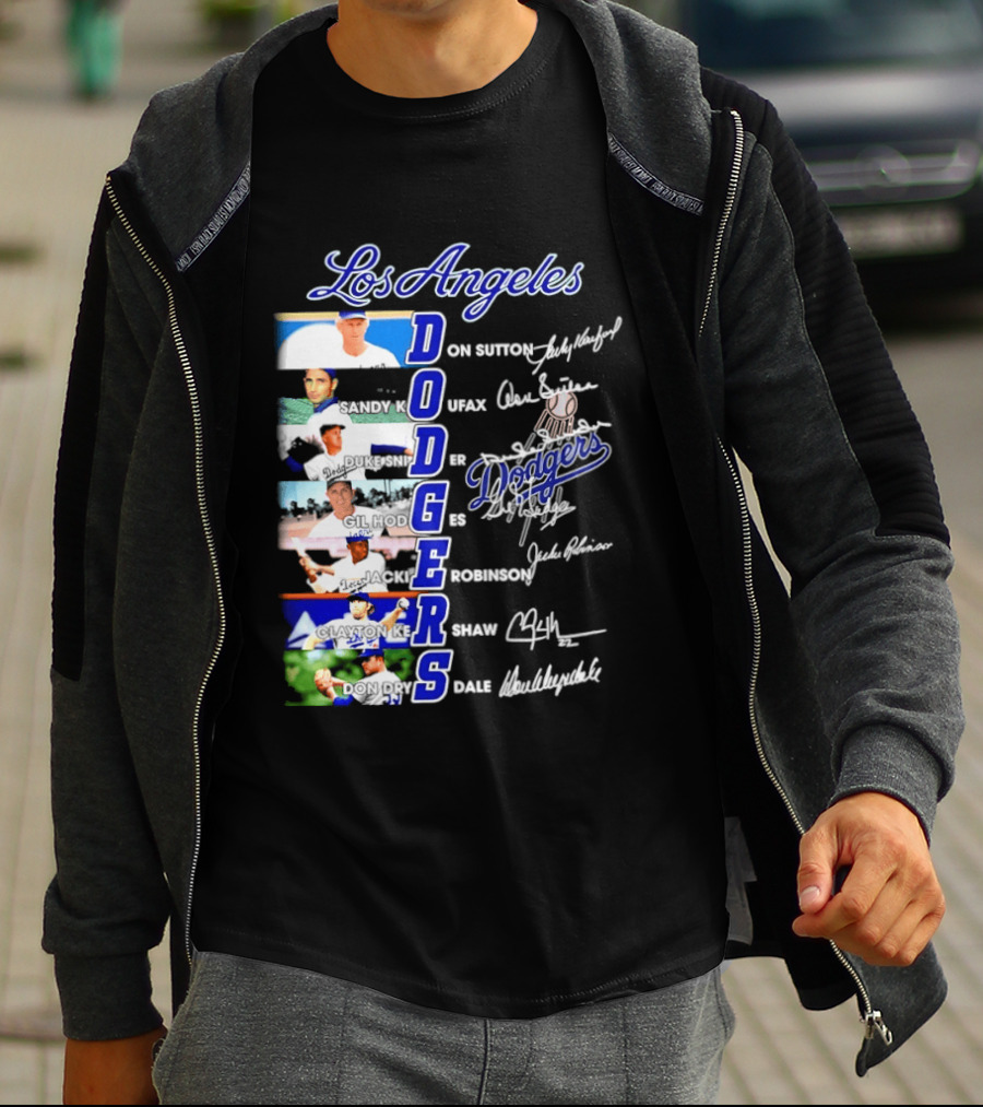 Los Angeles Dodgers Don Sutton Sandy Koufax Duke Snider Gil Hodges Jackie Robinson Clayton Kershaw Don Drysdale Signatures T-Shirt