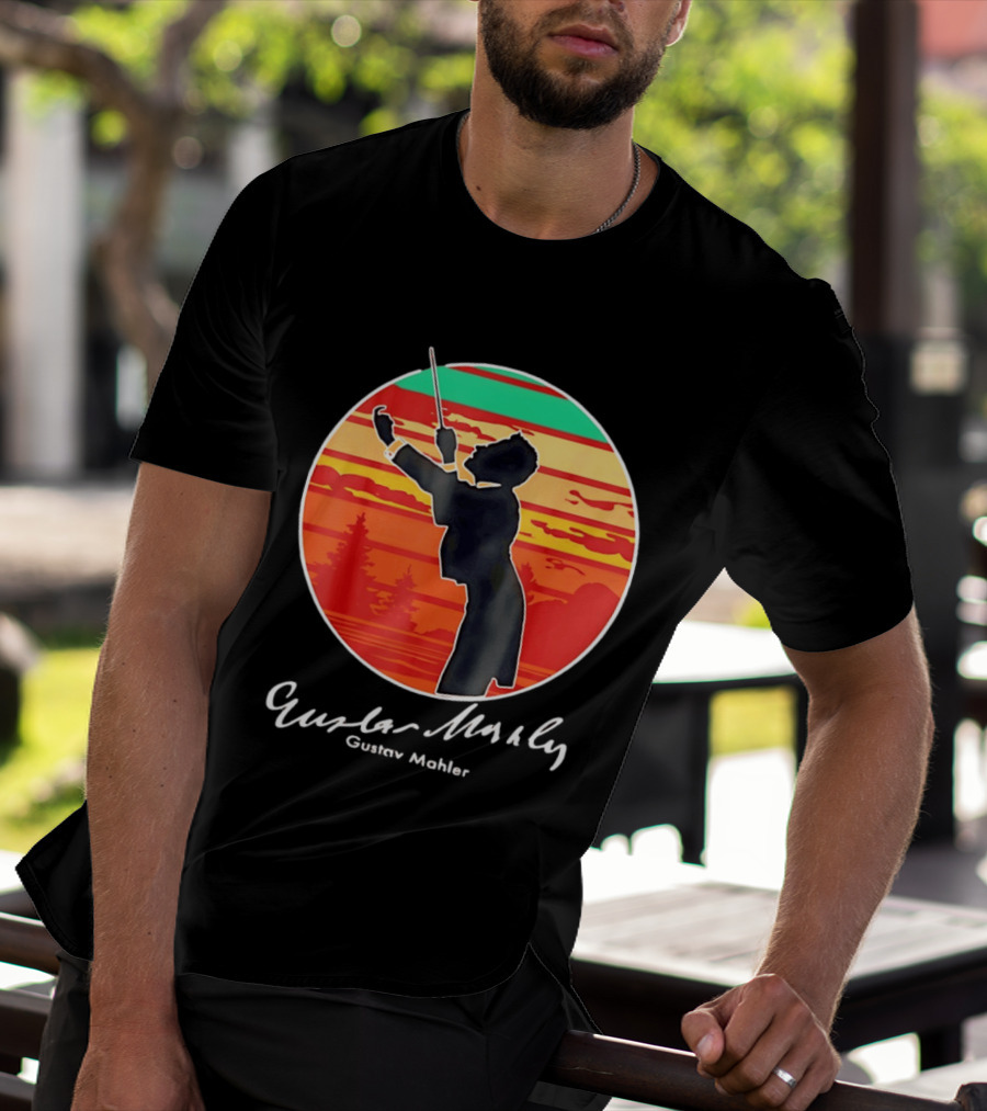 Gustav Mahler Conducting Silhouette With Vibrant Sunset T-Shirt