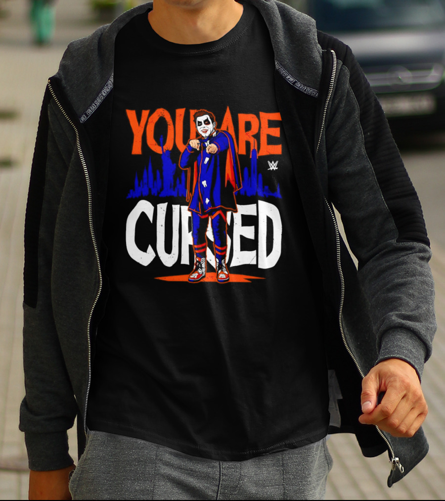 Danhausen You Are Cursed WWE Distressed Orange Blue Jokerface T-Shirt