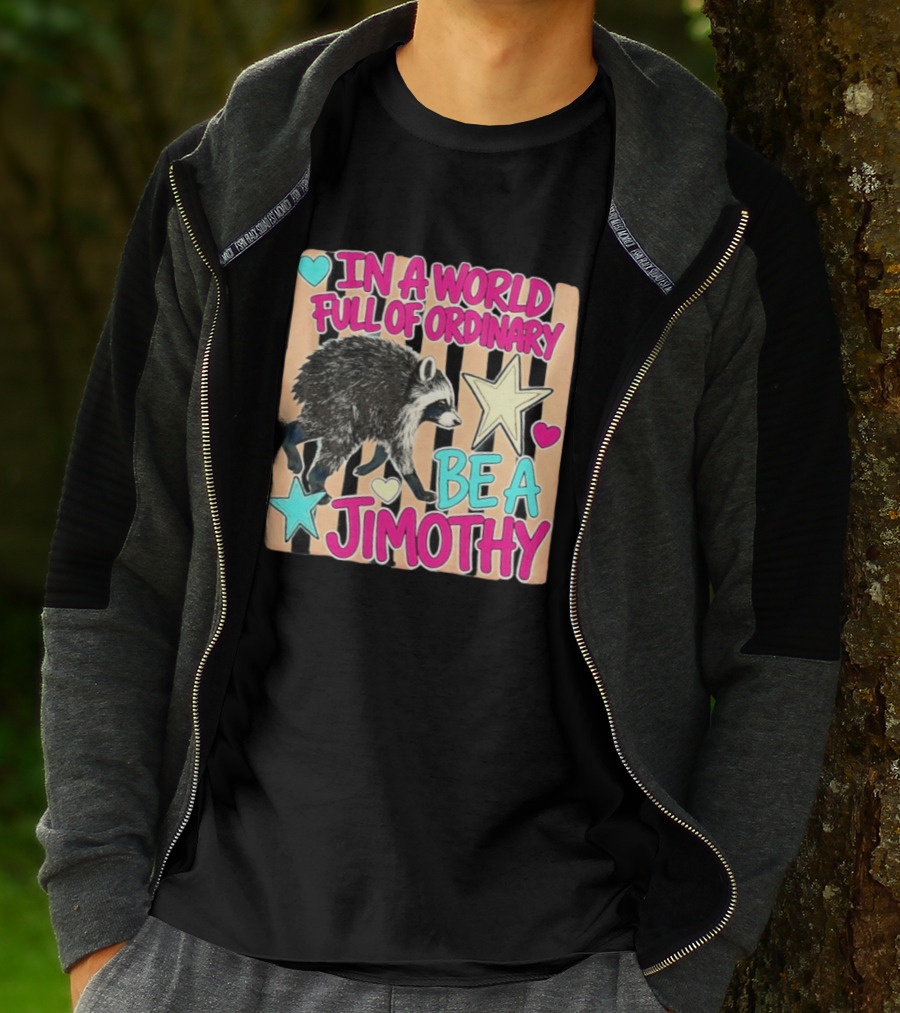 In A World Full Of Ordinary Be A Jimothy Raccoon With Stars And Hearts T-Shirt