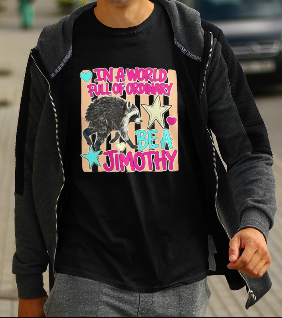 In A World Full Of Ordinary Be A Jimothy Raccoon With Stars And Hearts T-Shirt