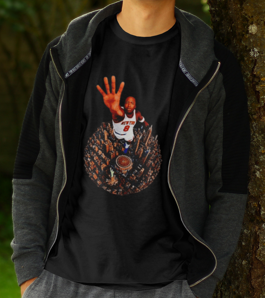 New York Knicks No 8 Aerial Cityscape Legend T-Shirt