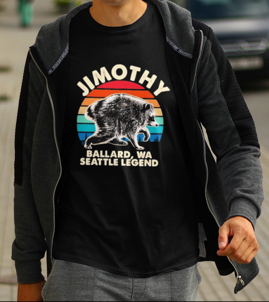 Jimothy Raccoon Ballard WA Seattle Legend Retro Vintage Sunset T-Shirt