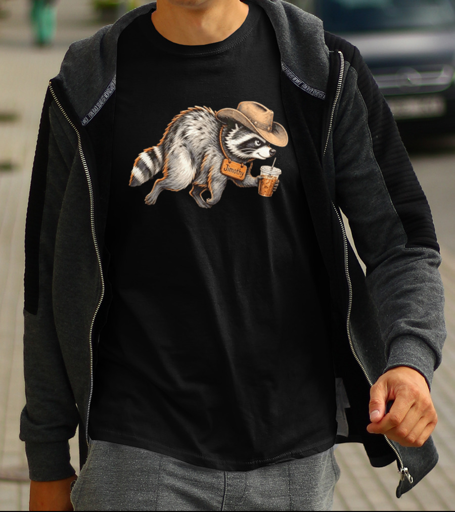 Jimothy Raccoon Cowboy With Iced Coffee T-Shirt