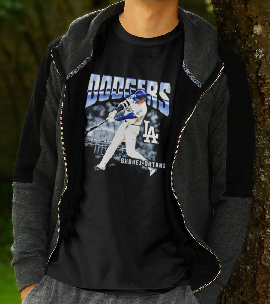 Shohei Ohtani Los Angeles Dodgers MLB Baseball Star Hitter Action Dodgers Stadium T-Shirt