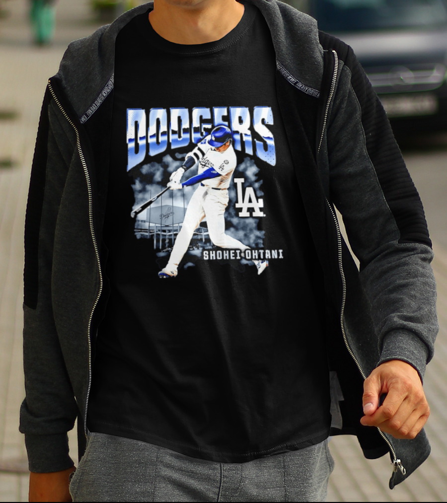 Shohei Ohtani Los Angeles Dodgers MLB Baseball Star Hitter Action Dodgers Stadium T-Shirt