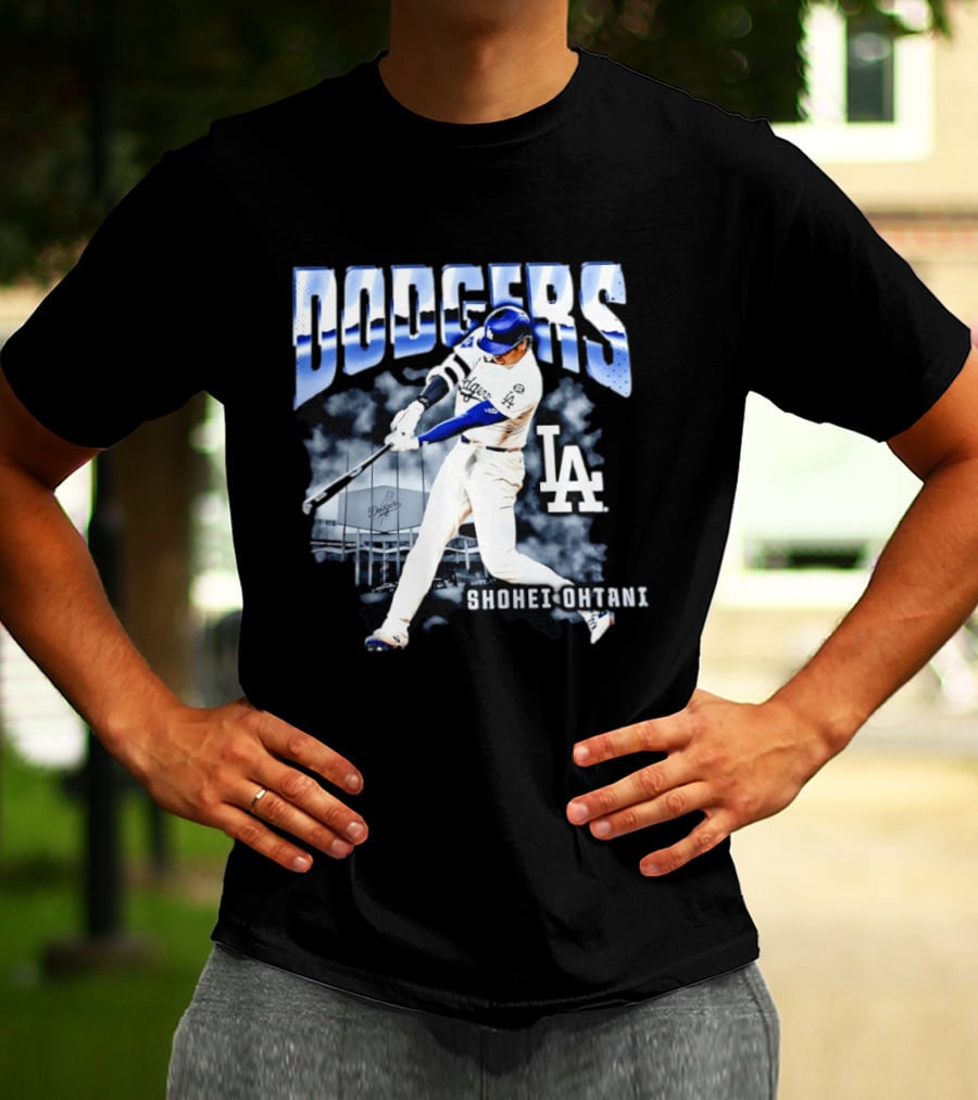 Shohei Ohtani Los Angeles Dodgers MLB Baseball Star Hitter Action Dodgers Stadium T-Shirt