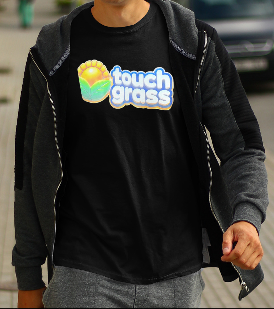 Touch Grass Plants Vs Zombies Sunflower Gaming Meme T-Shirt