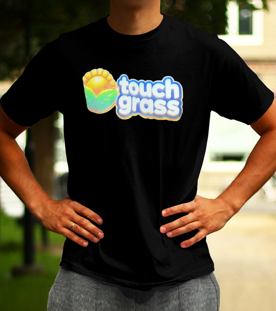 Touch Grass Plants Vs Zombies Sunflower Gaming Meme T-Shirt