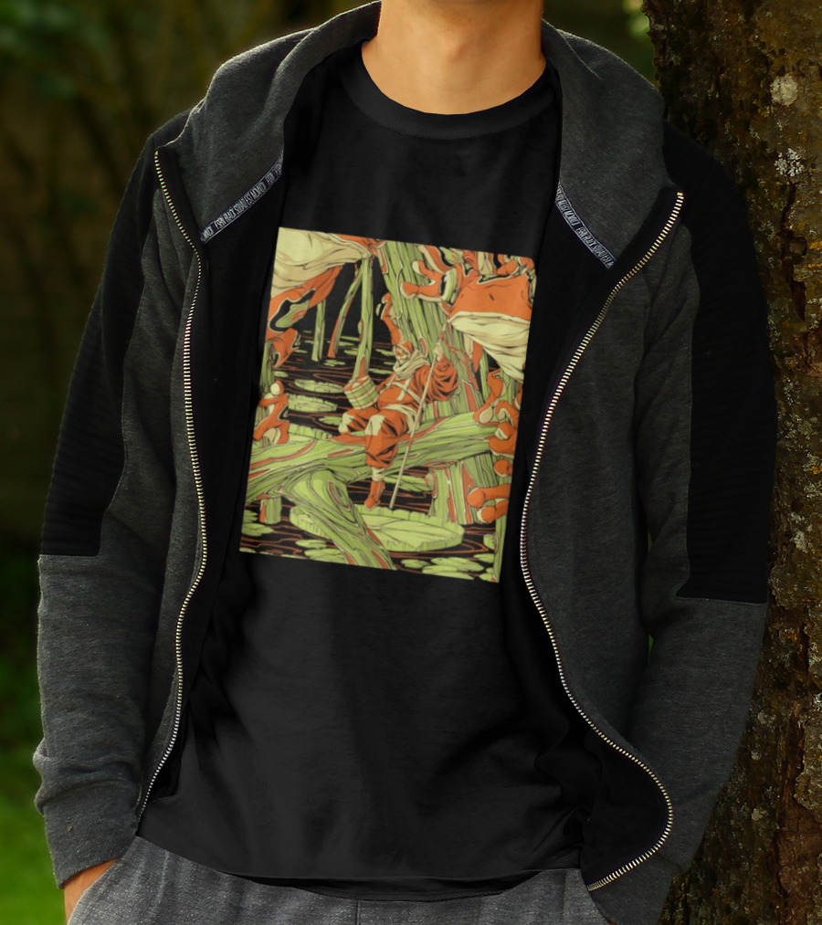 Swamp Explorer With Giant Frogs Wilderness Adventure T-Shirt