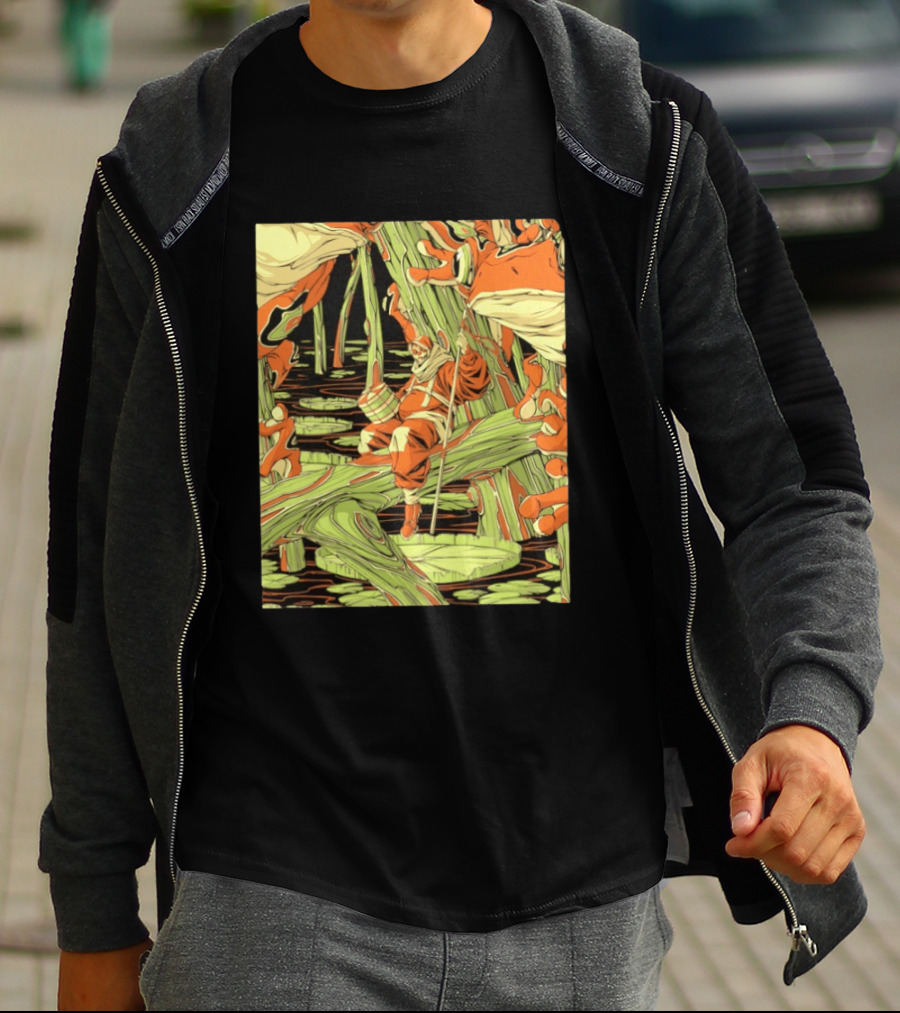 Swamp Explorer With Giant Frogs Wilderness Adventure T-Shirt