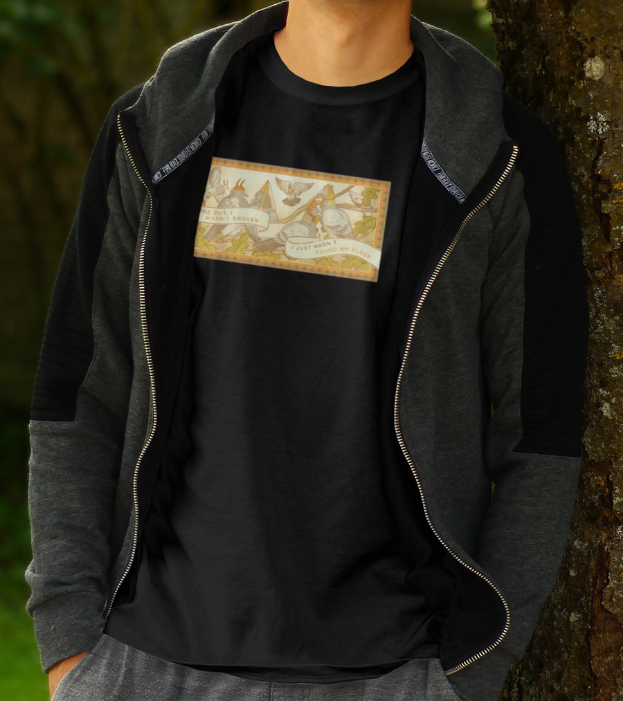 Turns Out I Wasn't Broken I Just Hadn't Found My Flock Pigeon Funny Vintage Style Banner With Autumn Leaves T-Shirt