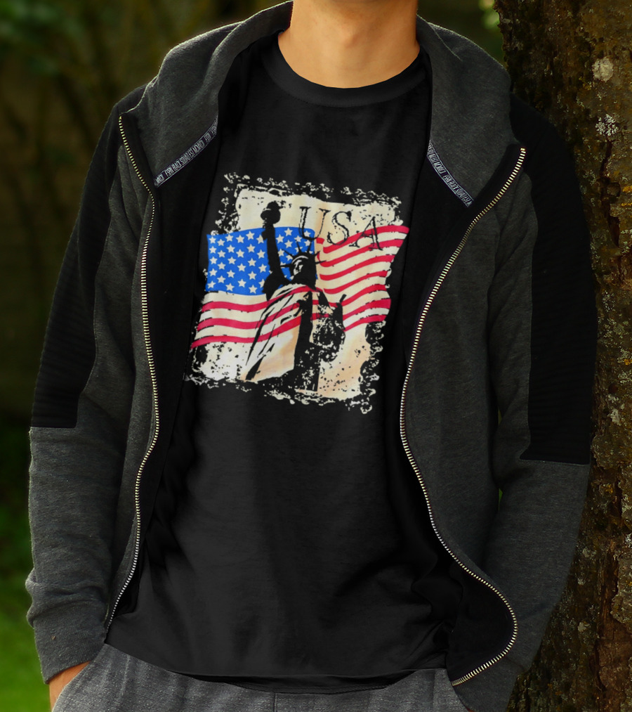 USA Statue Of Liberty American Flag T-Shirt