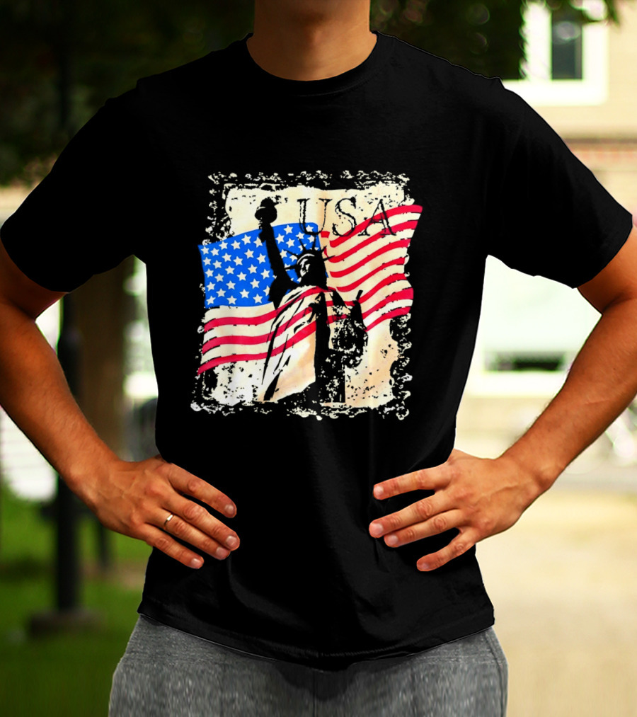 USA Statue Of Liberty American Flag T-Shirt