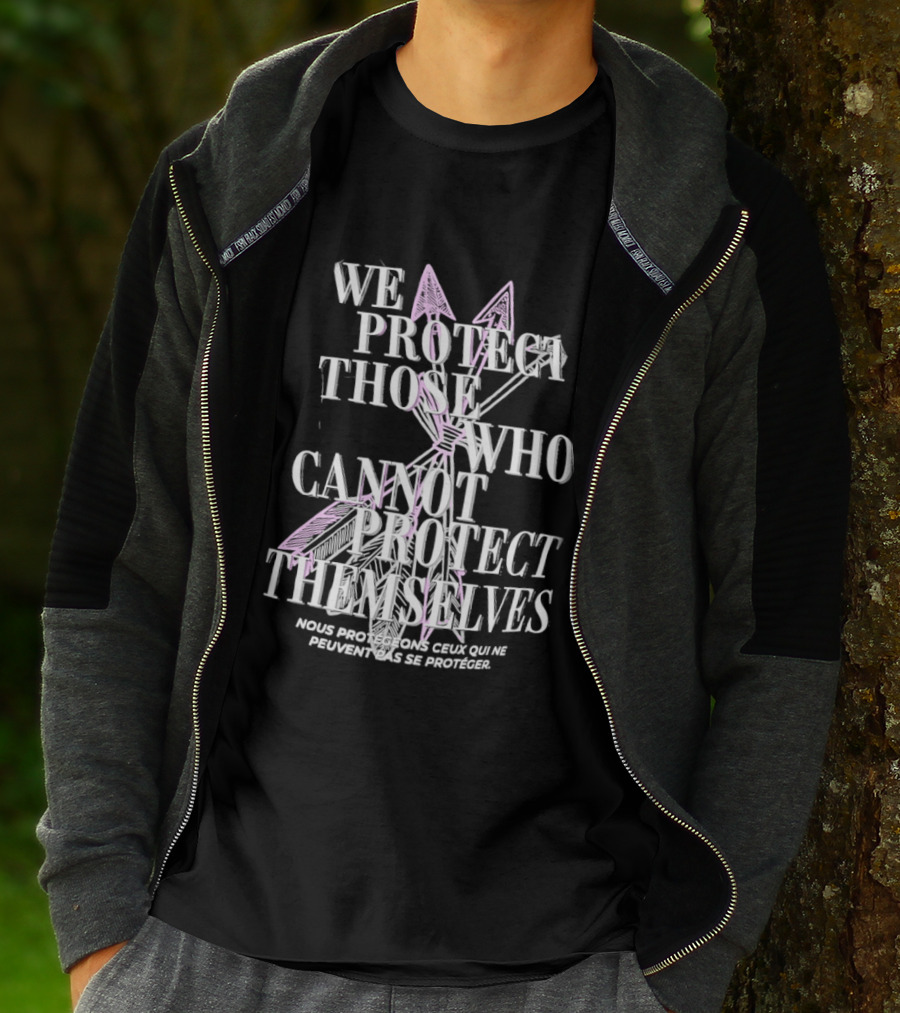 We Protect Those Who Cannot Protect Themselves Pink Sword Motif T-Shirt