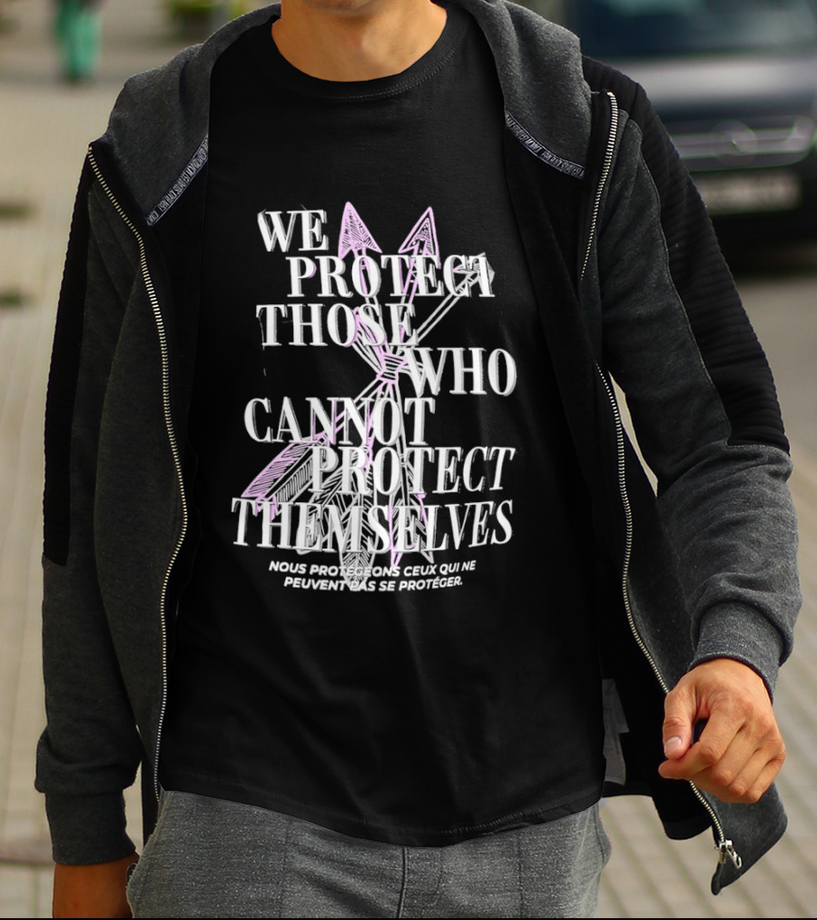 We Protect Those Who Cannot Protect Themselves Pink Sword Motif T-Shirt