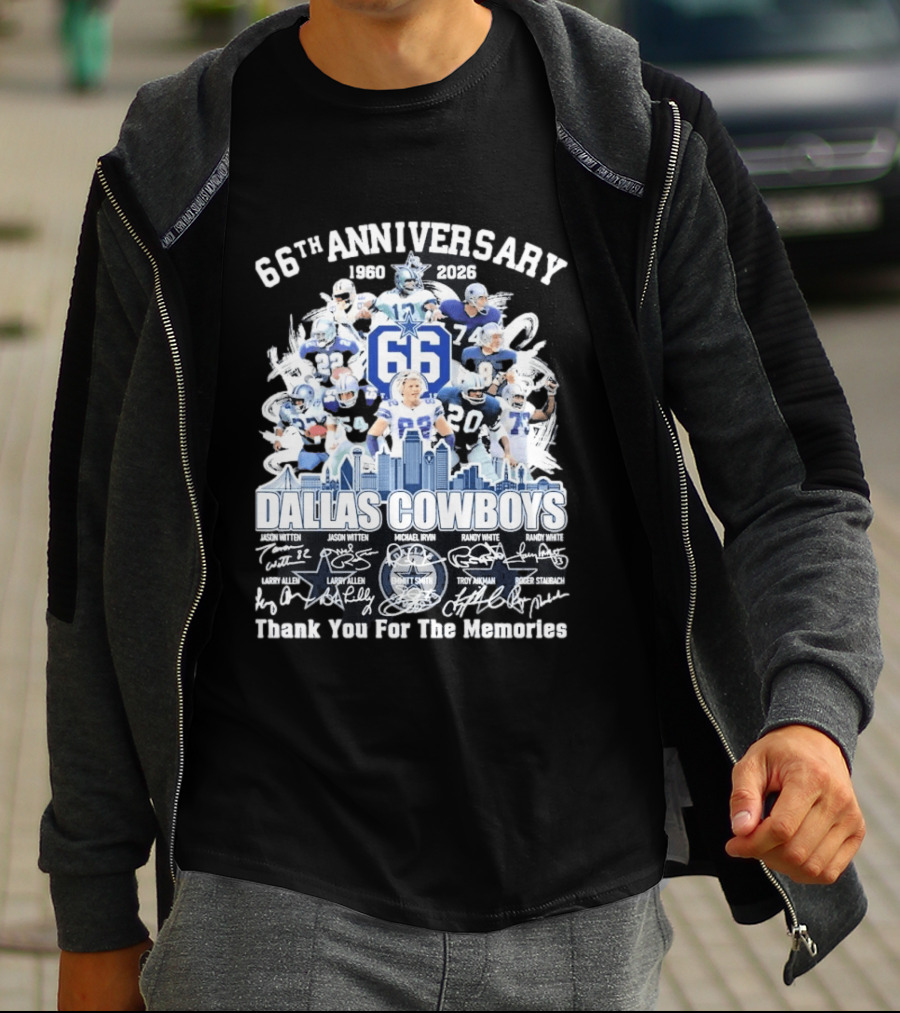 Dallas Cowboys 66th Anniversary 1960 2026 Thank You For The Memories Signatures T-Shirt