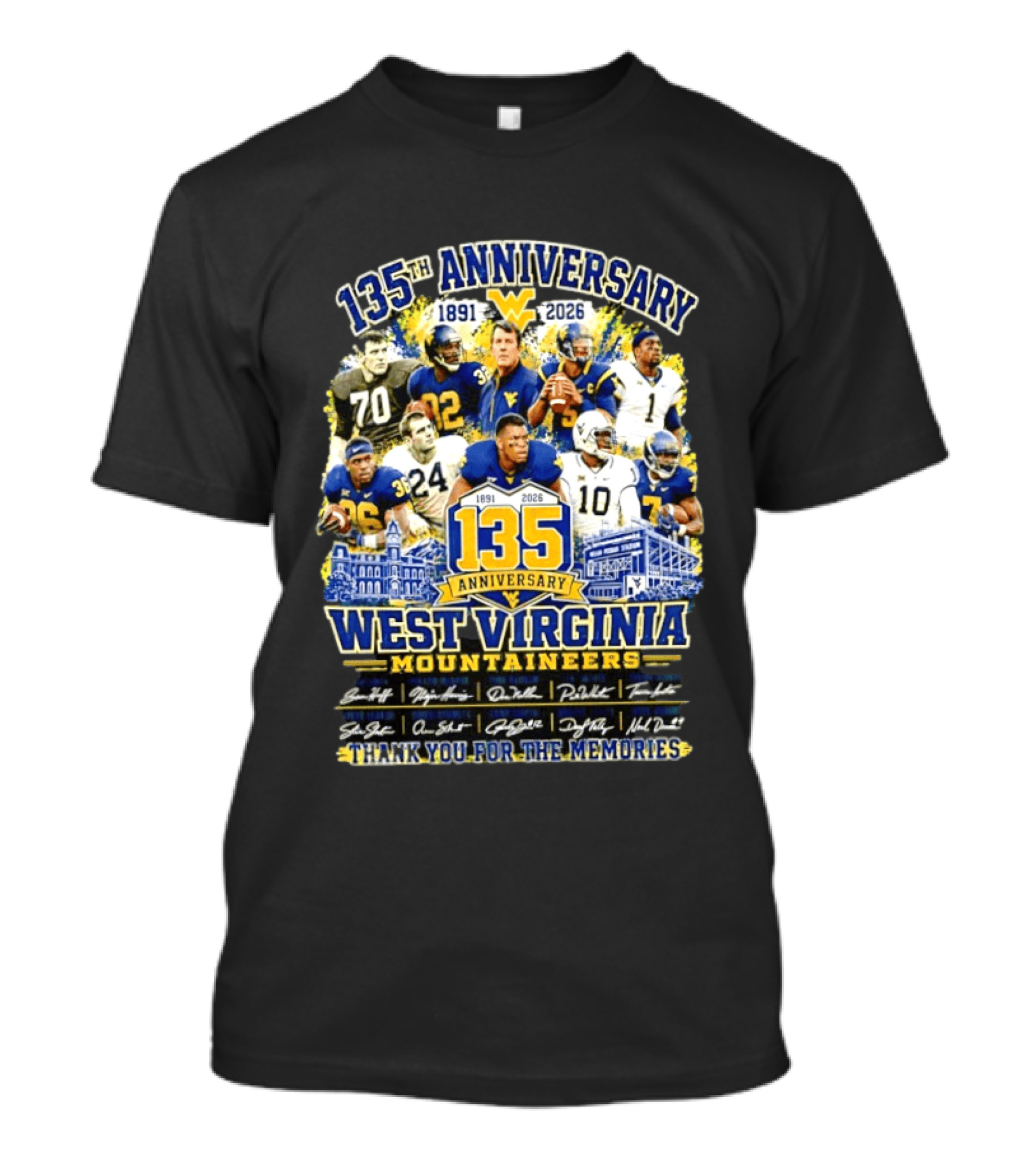 West Virginia Mountaineers 135th Anniversary 1891 2026 Thank You For The Memories Signatures T-Shirt