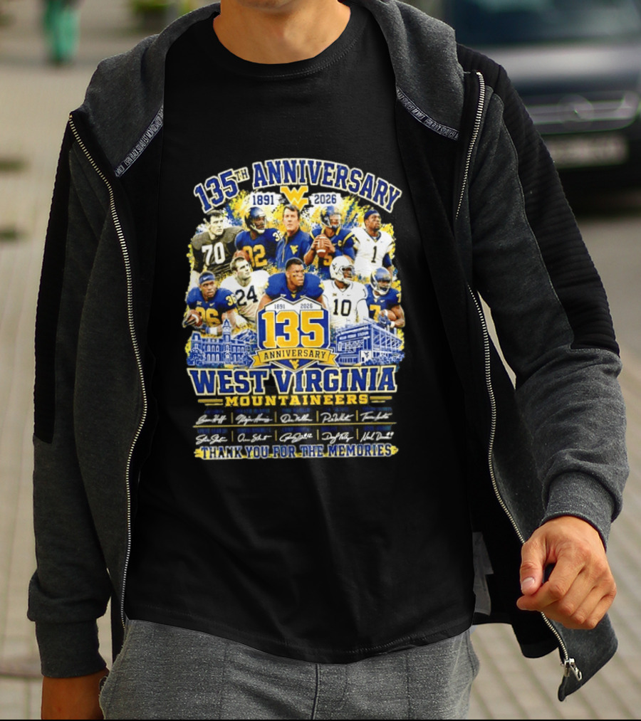 West Virginia Mountaineers 135th Anniversary 1891 2026 Thank You For The Memories Signatures T-Shirt