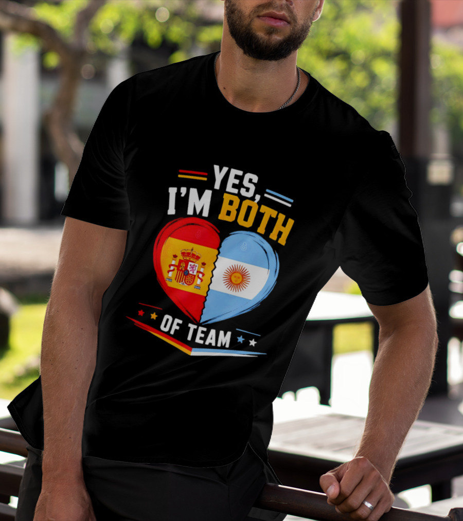 Yes I'm Both Team Spain And Argentina Heart Flags T-Shirt