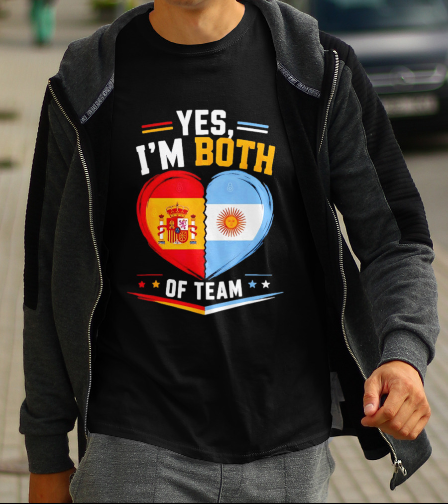Yes I'm Both Team Spain And Argentina Heart Flags T-Shirt