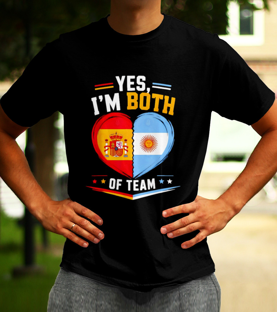 Yes I'm Both Team Spain And Argentina Heart Flags T-Shirt