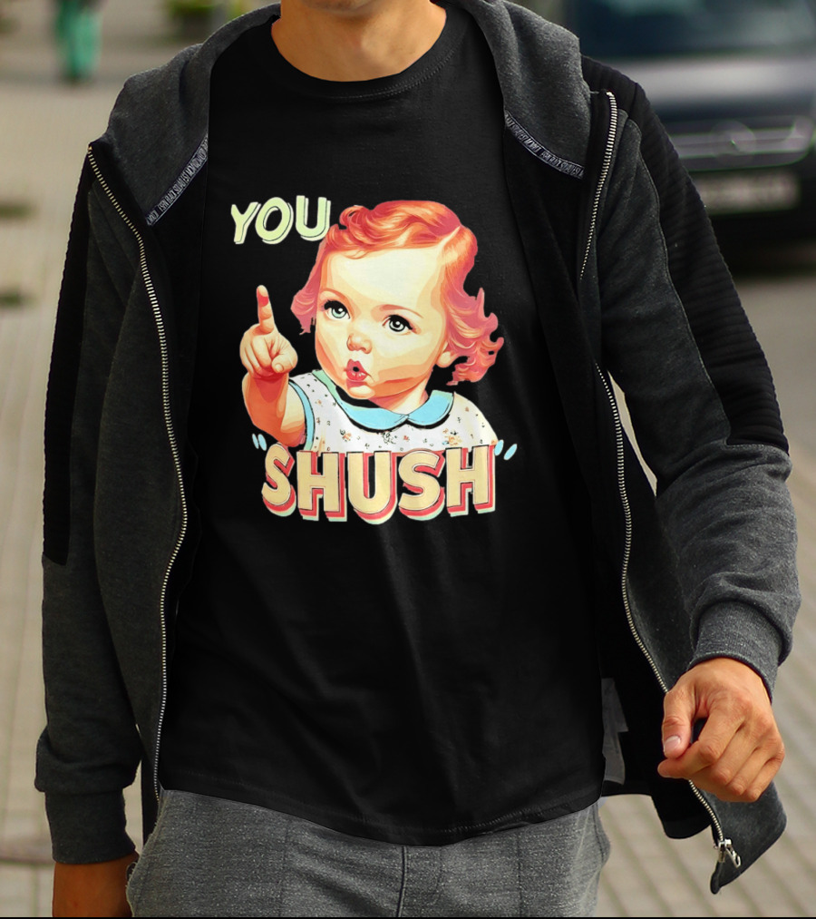 YOU SHUSH Vintage Style Baby Finger Pointing T-Shirt
