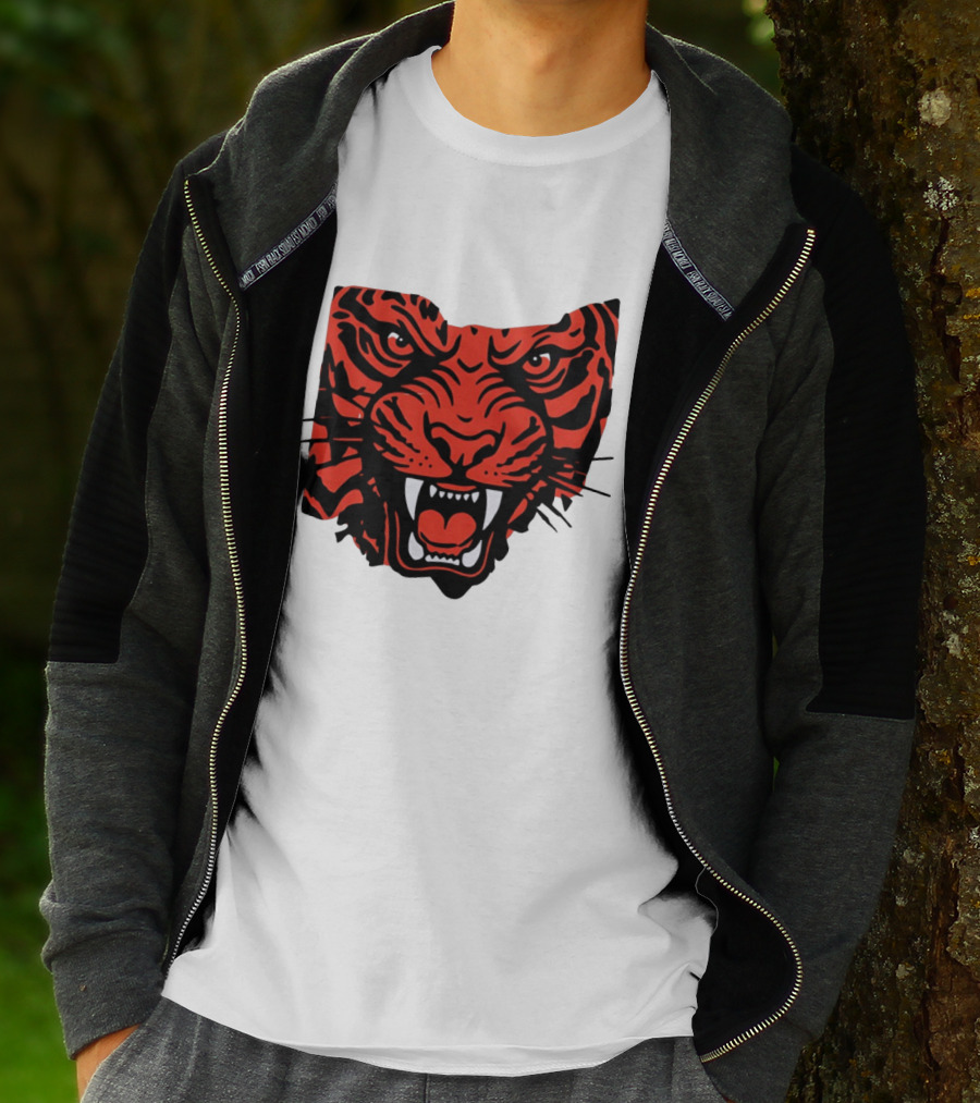 Aggressive Tiger Face Big Cat Animal Fierce Red And Black Tiger Head T-Shirt
