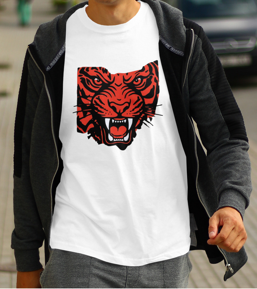 Aggressive Tiger Face Big Cat Animal Fierce Red And Black Tiger Head T-Shirt