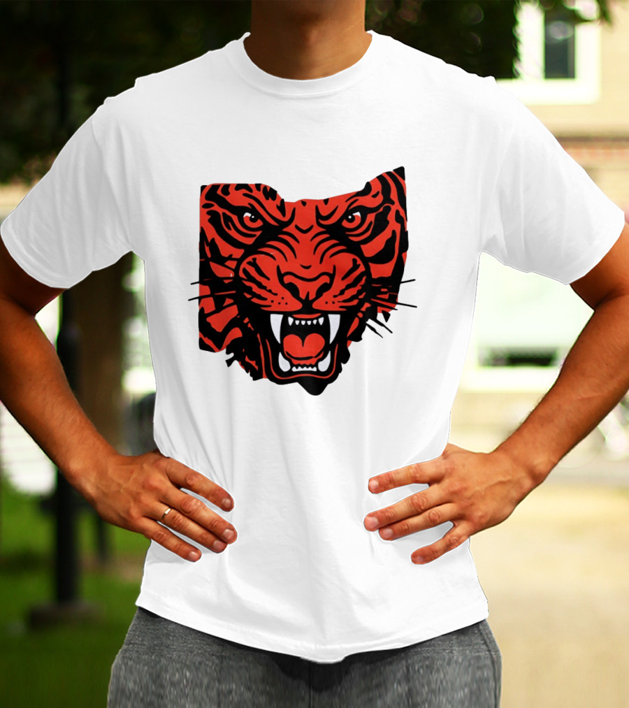 Aggressive Tiger Face Big Cat Animal Fierce Red And Black Tiger Head T-Shirt