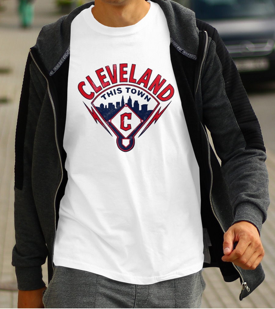 Cleveland Guardians This Town Baseball MLB Skyline Pitch Shape T-Shirt